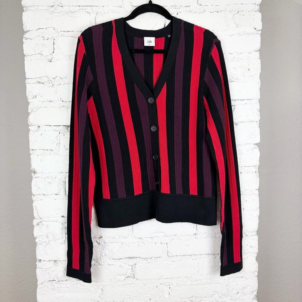 Cabi Royal Striped Ribbed Pullover Button Sweater XL